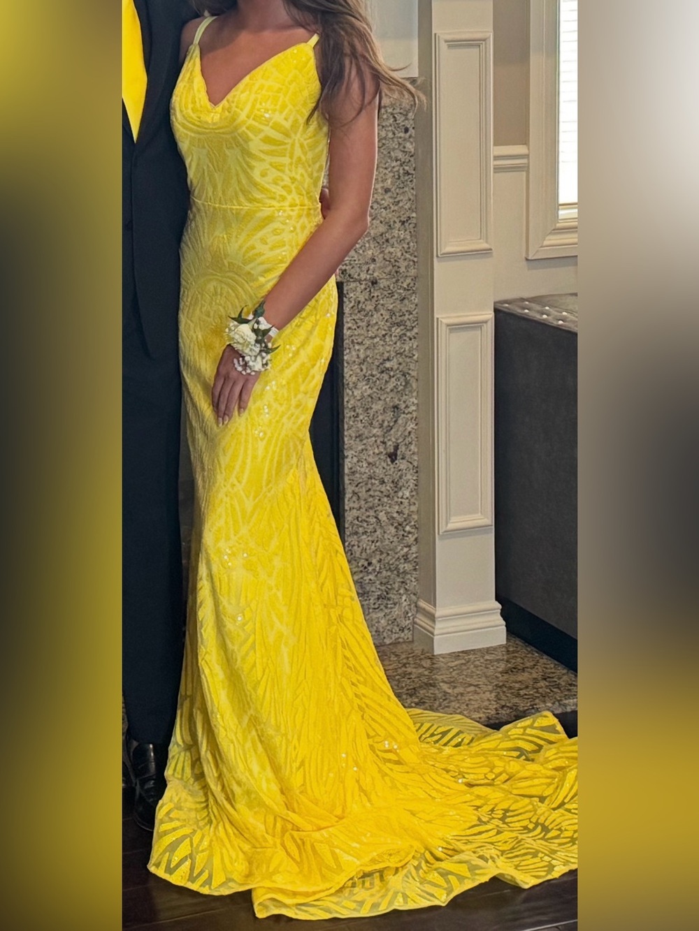 Bright Yellow Sequin V-Neck size 2